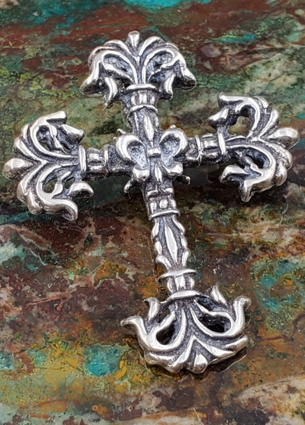 Sterling Silver Ornate Mexico Artisan Cross Pendant Necklace Large