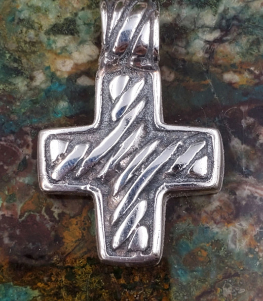 Sterling Silver Chunky Contemporary Cross Necklace Pendant Medium