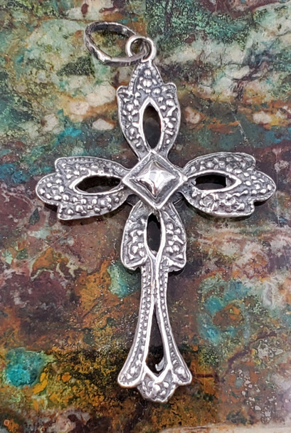 Mexico Sterling Silver Cross Necklace Pendant Medium