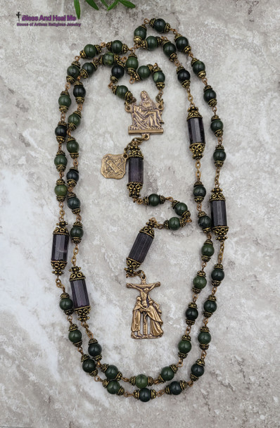 Pieta Crucifixion Holy Blood of Christ Amethyst Green Jade Bronze Rosary