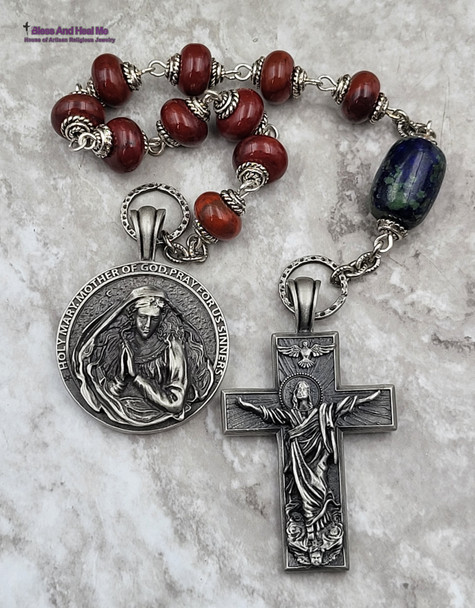 Holy Mary Mother of God Blue Jasper Chrysocolla Pewter Chaplet