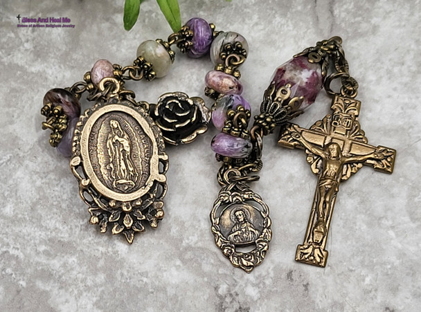 Lady of Guadalupe Charoite Bronze Ornate Antique Style Chaplet