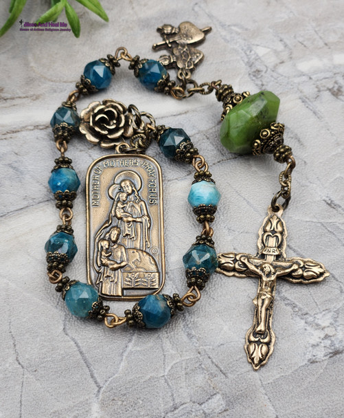 Mary Mother of Mothers Tween Hearts Apatite Jade Vintage Bronze Antique Style Chaplet