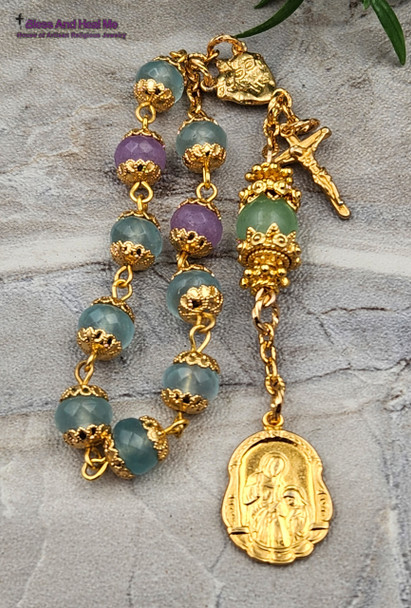 St Anne Mint Lavender Chalcedony 22k Gold Overlay Ornate Chaplet