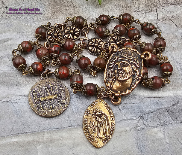 Five Wounds of Jesus Holy Blood Garden of Gethsemane Red Jasper Bronze Chaplet