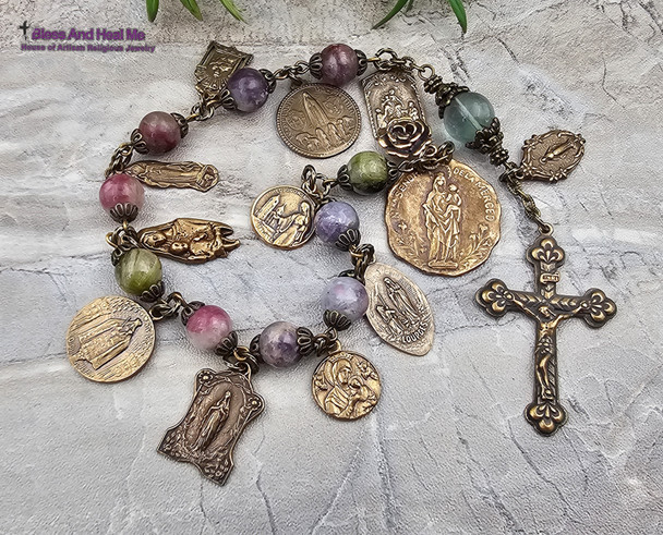 Apparitions of Mary Tourmaline Vintage Bronze Antique Style Large Chaplet