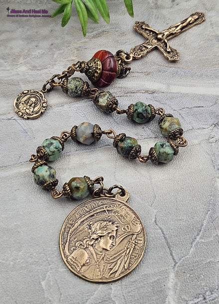 Joan of Arc Lady of Grace Turquoise Vintage Bronze Antique Style Chaplet