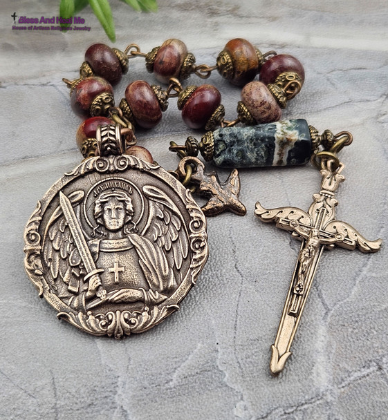 Archangel Michael Holy Spirit Jasper Vintage Bronze Antique Style Chaplet