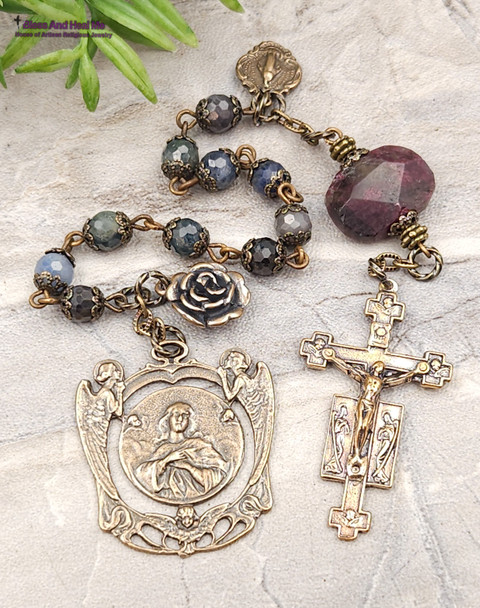Mary with Angels Miraculous Multicolor Sapphire Vintage Bronze Ornate Chaplet
