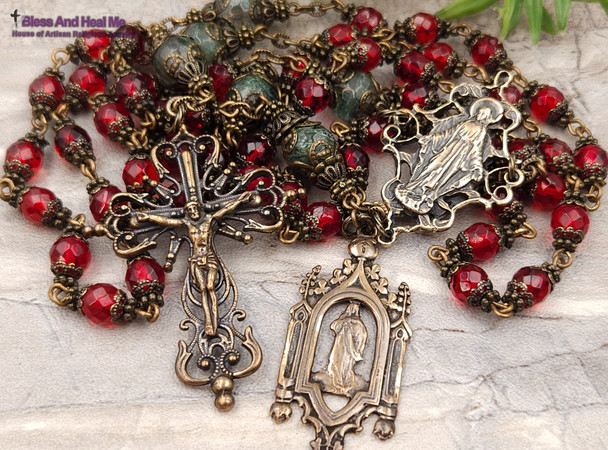 Miraculous Mary Assumption Cherry Red Baltic Amber Bronze Antique Style Rosary