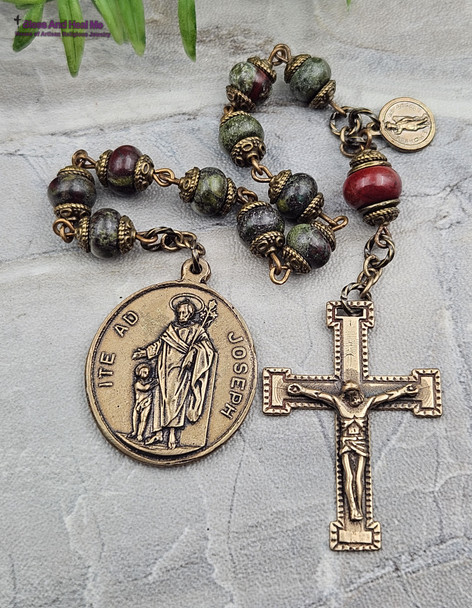 St Joseph Michael Bloodstone Vintage Bronze Ornate mens Chaplet