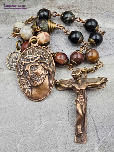Chaplet of Reparation to the Holy Face Blood of Jesus 15 Beads Vintage Bronze