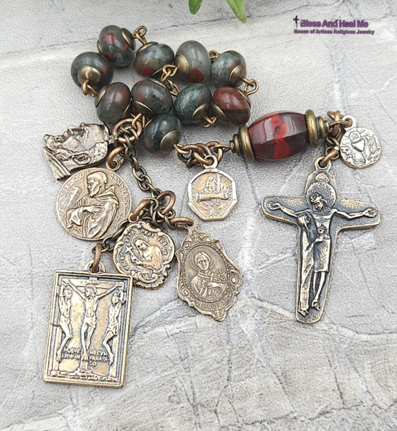 Stigmata Saints Pio Francis Rita Gemma Vintage Bronze Chaplet