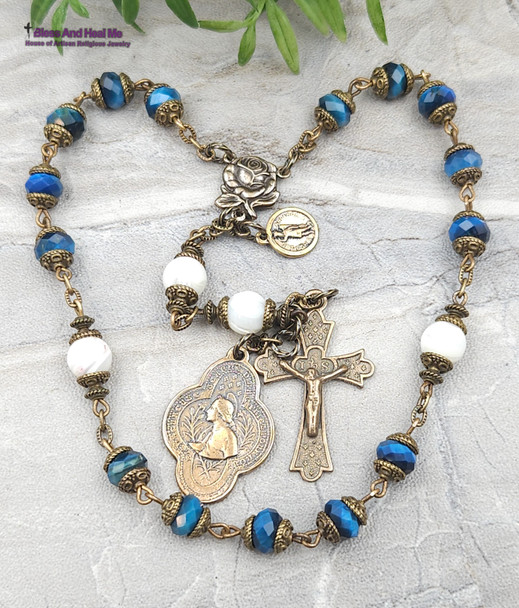 Joan of Arc Devotional Blue Tiger Eye Vintage Bronze Chaplet