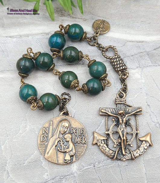 Stella Maris Anchor Crucifix Christopher Nautical Jasper Vintage Bronze Chaplet