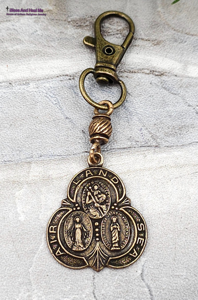 St Christopher Mary Jesus Protection One Hail Mary Vintage Bronze Key Chain Chaplet