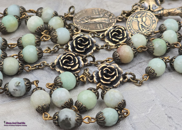 Stella Maris Anchor Nautical Shell Amazonite Vintage Bronze Rosary