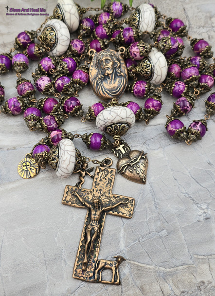 Crown of Thorns Sacred Heart Purple Jasper Large Bronze Rosary