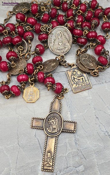 Seven Sorrows Seven Dolores Pieta Red Jade Vintage Bronze Chaplet