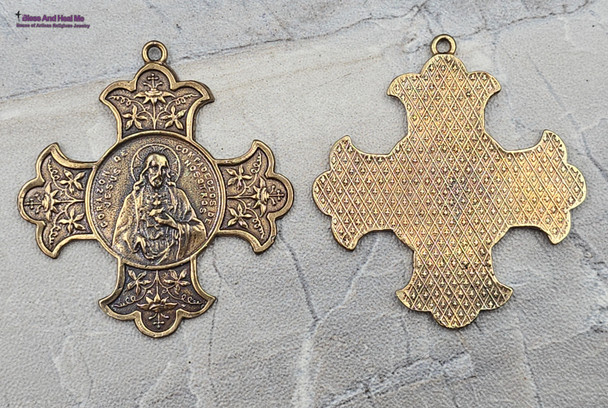 Sacred Heart of Jesus Catholic Medal Cross-XLarge Solid Bronze
