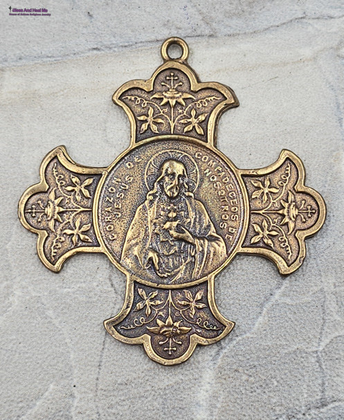 Sacred Heart of Jesus Catholic Medal Cross-XLarge Solid Bronze