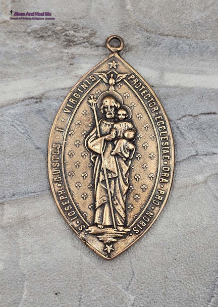 St Joseph with Scenes from his Life Catholic Medal -XLarge Solid Bronze