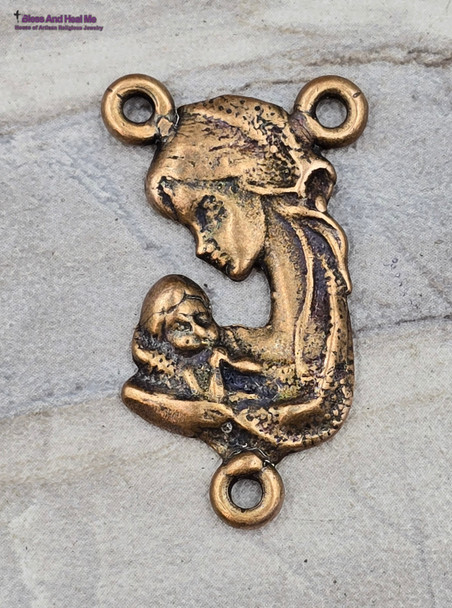 Mother Mary with Baby Jesus-Solid Bronze Hand-Cast Rosary Center