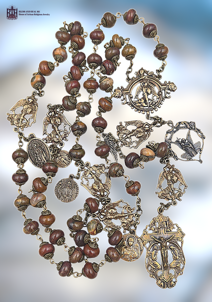 Archangels Michael Raphael Gabriel Uriel Guardian Angel Eucharistic Angel heritage solid bronze vintage style rosary jasper