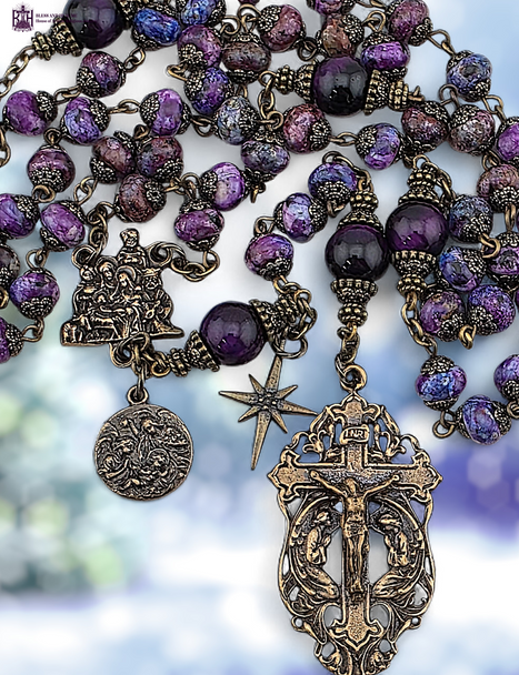 Joy of Christmas Nativity Scene Heirloom Rosary | Heritage Bronze| Purple Jasper