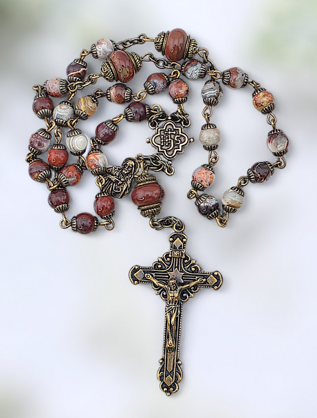 Holy Name of Jesus 33 Bead Chaplet – Bronze with Agate & Jasper