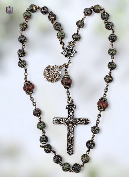 Holy Name & Holy Face 33 Bead Chaplet – Bronze with Bloodstone