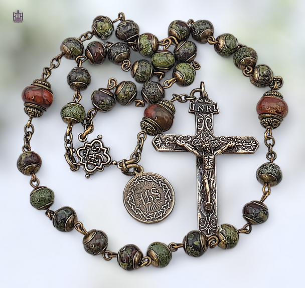 Holy Name & Holy Face 33 Bead Chaplet – Bronze with Bloodstone