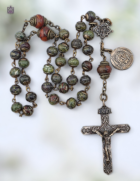 Holy Name & Holy Face 33 Bead Chaplet – Bronze with Bloodstone