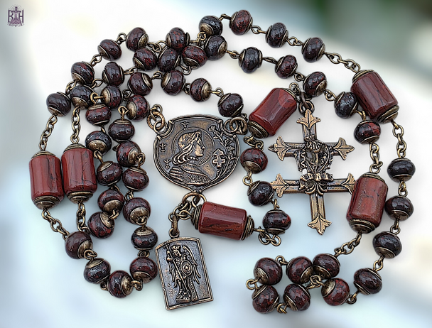アクセサリー Rosemary Joan of Arc & St. Michael Rosary – Bronze with Red Jasper