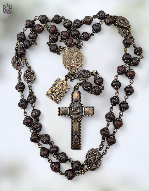 Seven Sorrows Dolores Pieta Crown Thorns Sacred Heart 52 bead heritage bronze chaplet jasper by Bless And Heal Me