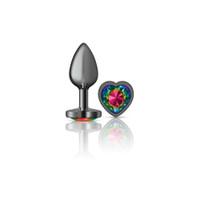 Rainbow Heart Gem Gunmetal Metal Plug - Sm