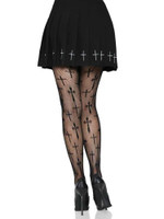 Worship Me Cross Net Tights - 1x/2x - Black