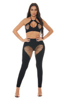 Heart Rate Halter Bra and Legging 2 Piece Set - Black - Os