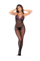 Whispered Lace Fishnet Bodystocking - Os - Black/purple