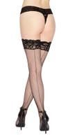 Fishnet Thigh High - One Size - Black
