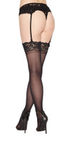 Sheer Lace Thigh High - One Size - Black