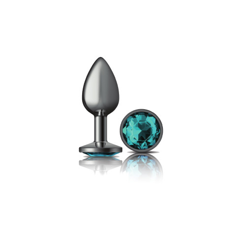 Teal Round Gem Gunmetal Metal Plug - Sm