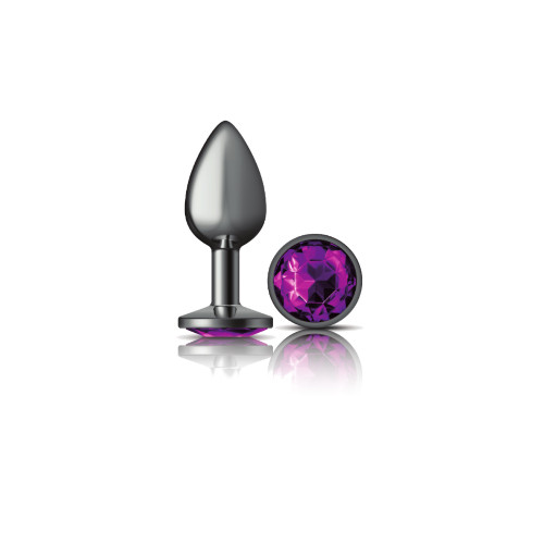 Purple Round Gem Gunmetal Metal Plug - Sm