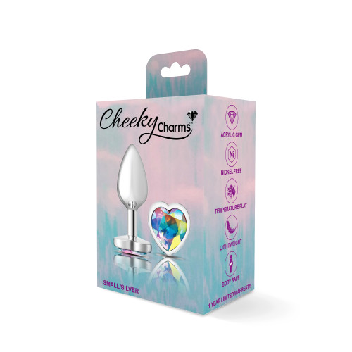 Clear Iridescent Heart Gem Silver Metal Plug - Sm