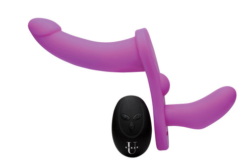 Double Take 10x Vibrating Double Penetration Adjustable Strap-on Purple