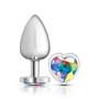 Clear Iridescent Heart Gem Silver Metal Plug - Lg