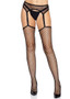 Industrial Net Stockings With Scalloped Trimmed Attached Garter Belt - One Size - Black
