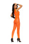Crochet Footless Bodystocking With Open Crotch - One Size - Orange