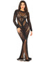 Black Lace and Net Body Con Gown - With Heart Keyhole Detail - Os