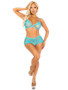 2 Pc Lace Bra Top and Keyhole Back Boyshorts O/s - Turquoise